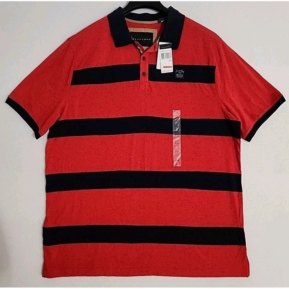 SEAN JOHN Orange Red Blue Striped Polo NWT Mens 2XL XXL Short Sleeve